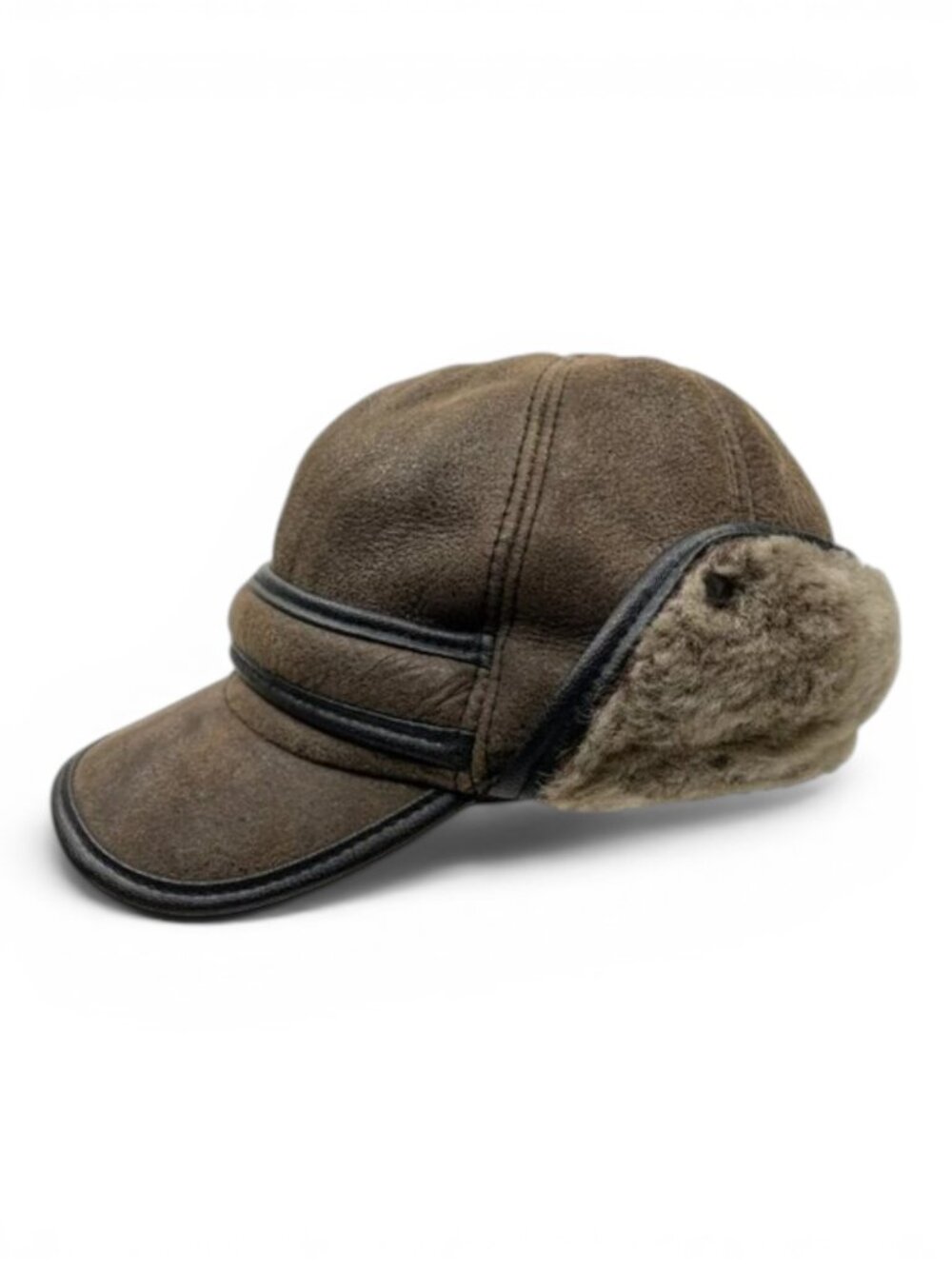 Paul Leinburd Shearling Leather Aviator Trapper Hunting Earflap Brown Hat Large